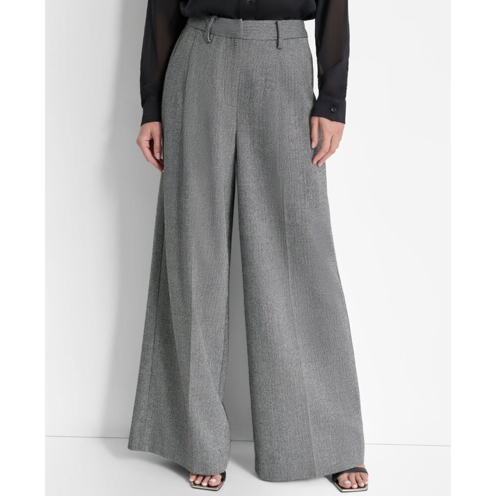 DKNY Women’s High-Rise Wide-Leg Pants Gray Size 12 MSRP $109